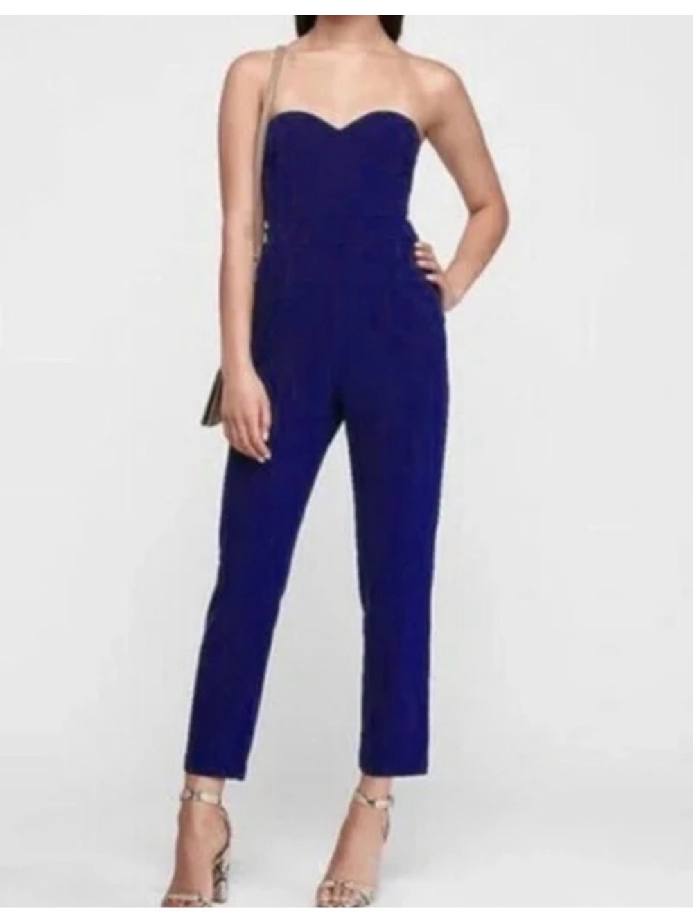 Express Elegant Strapless Sweetheart Jumpsuit in Deep Blue size 4